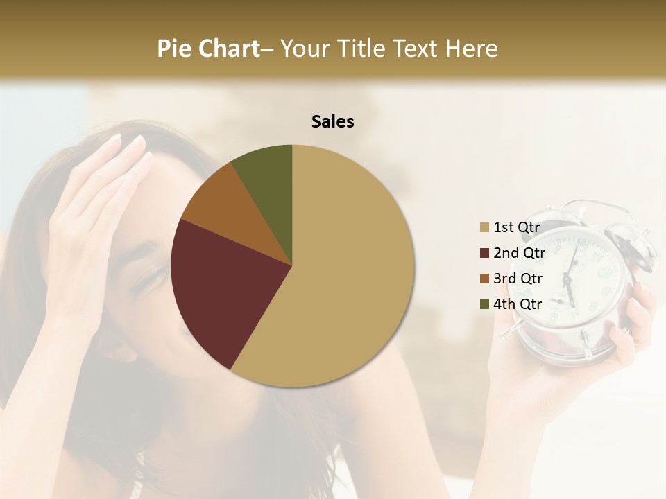 A Woman Laying On A Bed Holding An Alarm Clock PowerPoint Template