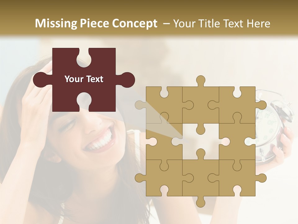 A Woman Laying On A Bed Holding An Alarm Clock PowerPoint Template