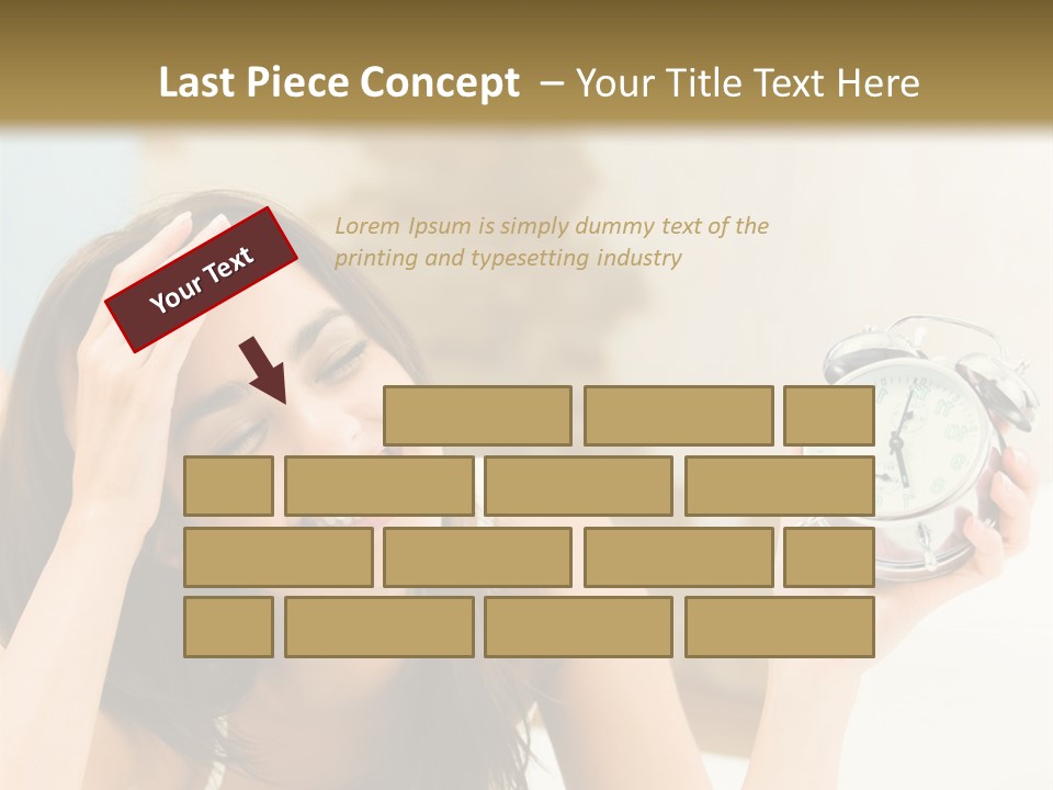 A Woman Laying On A Bed Holding An Alarm Clock PowerPoint Template