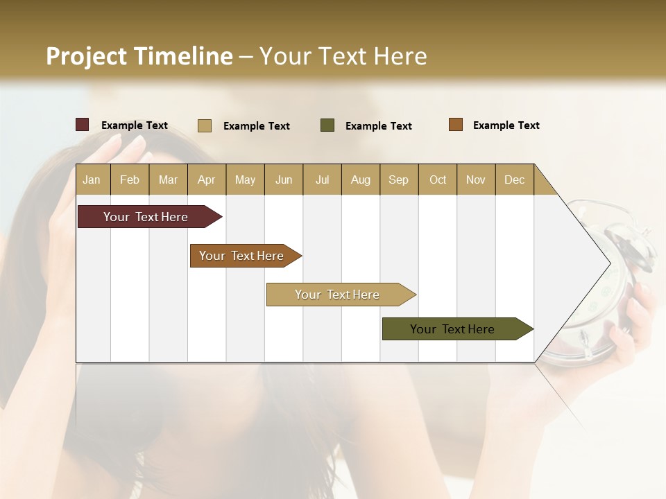 A Woman Laying On A Bed Holding An Alarm Clock PowerPoint Template