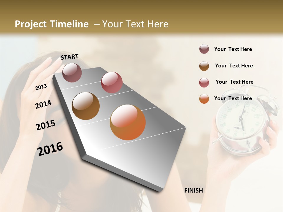 A Woman Laying On A Bed Holding An Alarm Clock PowerPoint Template