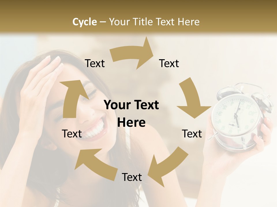 A Woman Laying On A Bed Holding An Alarm Clock PowerPoint Template
