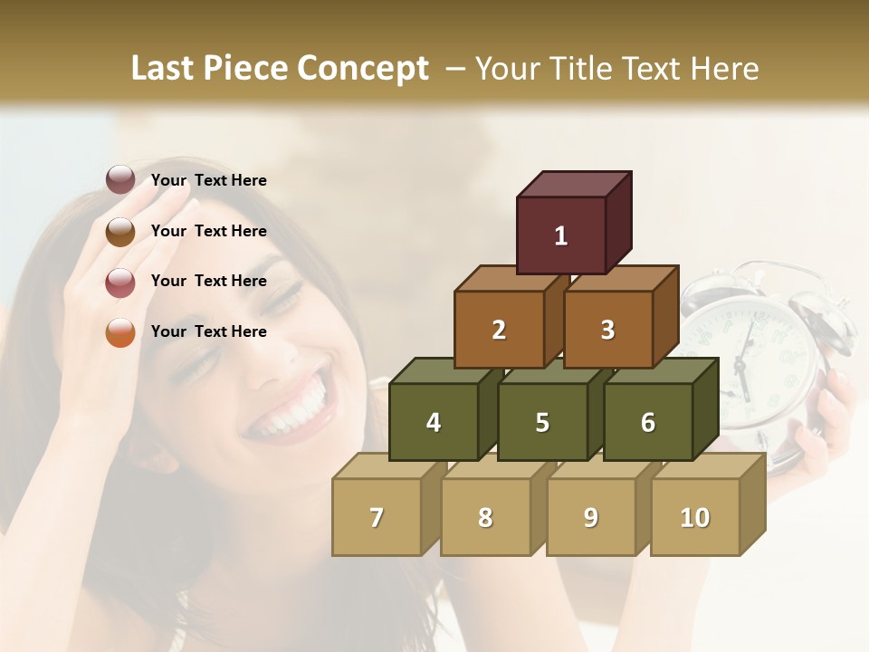 A Woman Laying On A Bed Holding An Alarm Clock PowerPoint Template