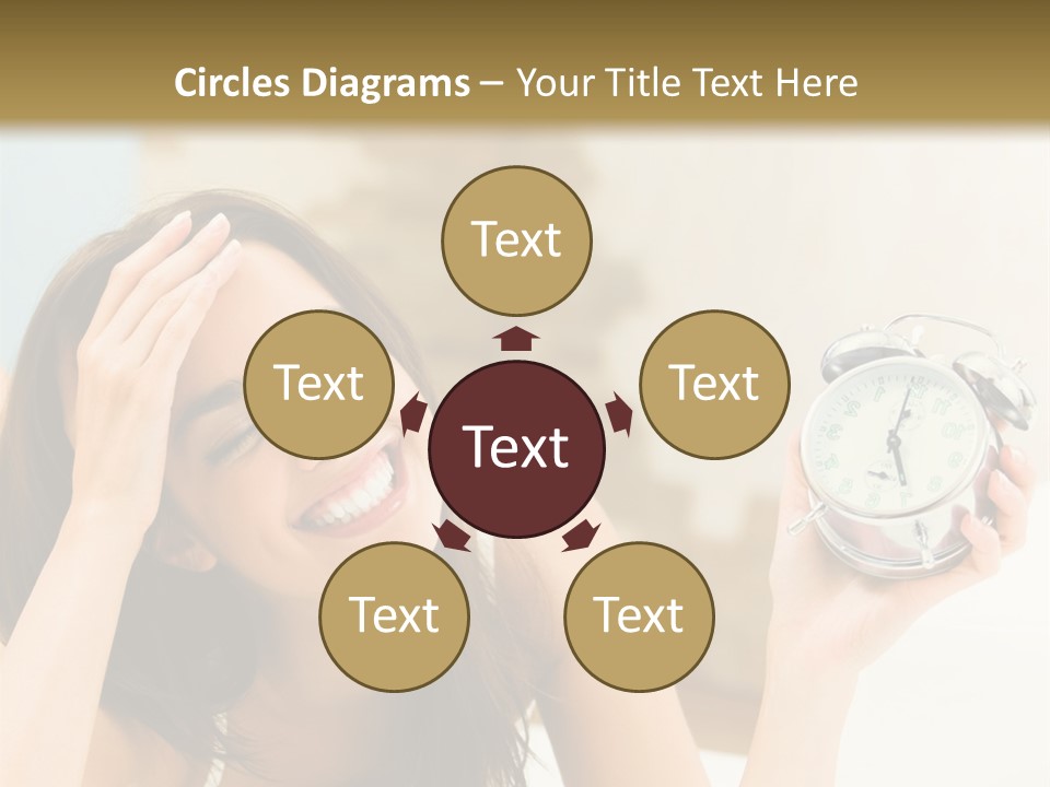 A Woman Laying On A Bed Holding An Alarm Clock PowerPoint Template