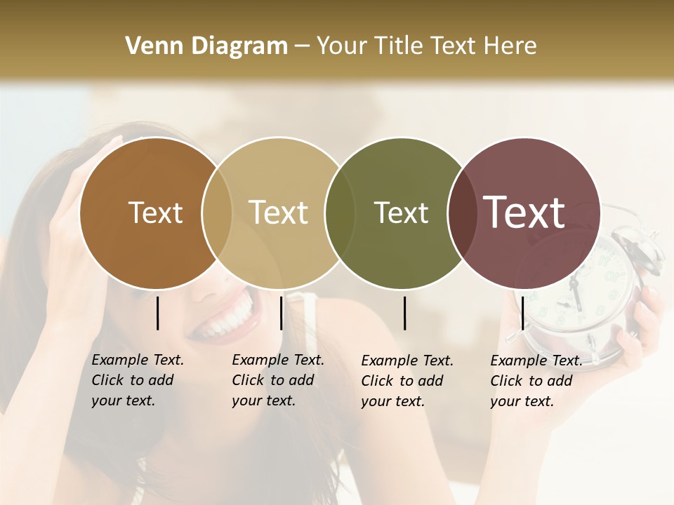 A Woman Laying On A Bed Holding An Alarm Clock PowerPoint Template