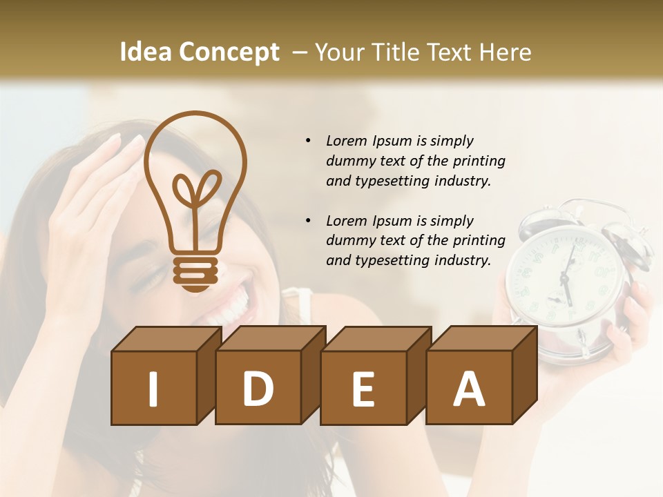 A Woman Laying On A Bed Holding An Alarm Clock PowerPoint Template