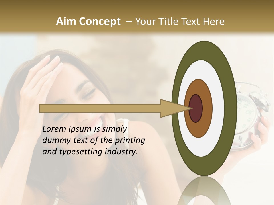 A Woman Laying On A Bed Holding An Alarm Clock PowerPoint Template