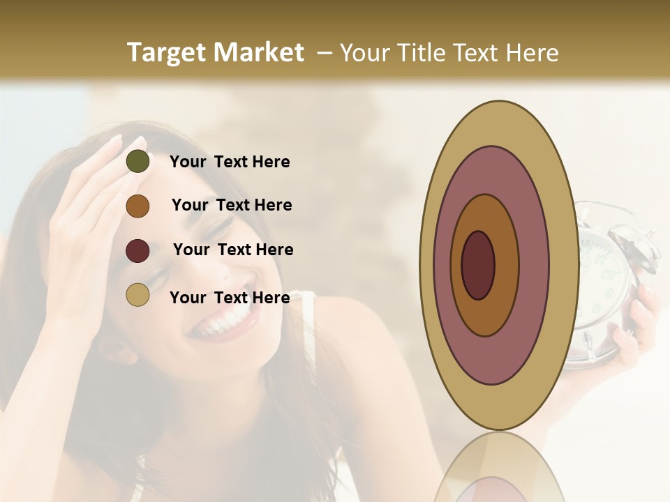 A Woman Laying On A Bed Holding An Alarm Clock PowerPoint Template