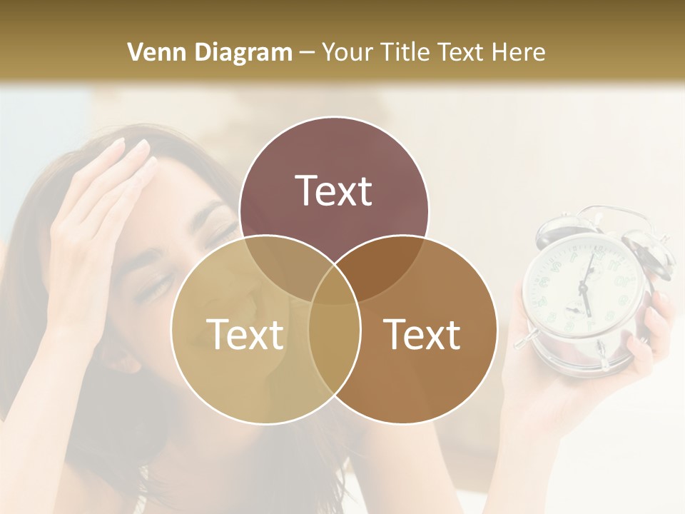 A Woman Laying On A Bed Holding An Alarm Clock PowerPoint Template