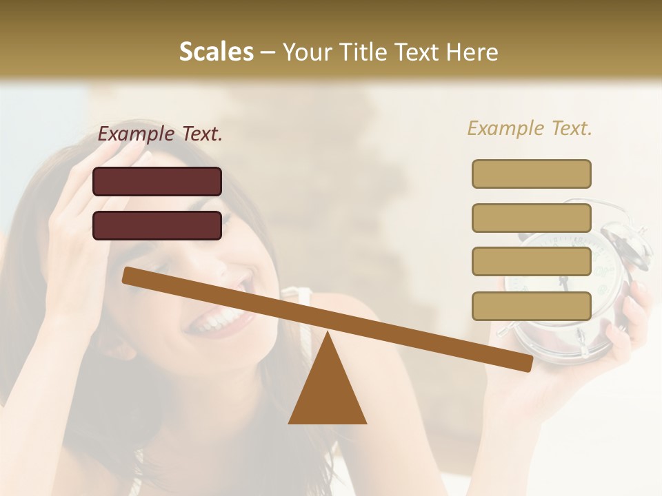 A Woman Laying On A Bed Holding An Alarm Clock PowerPoint Template