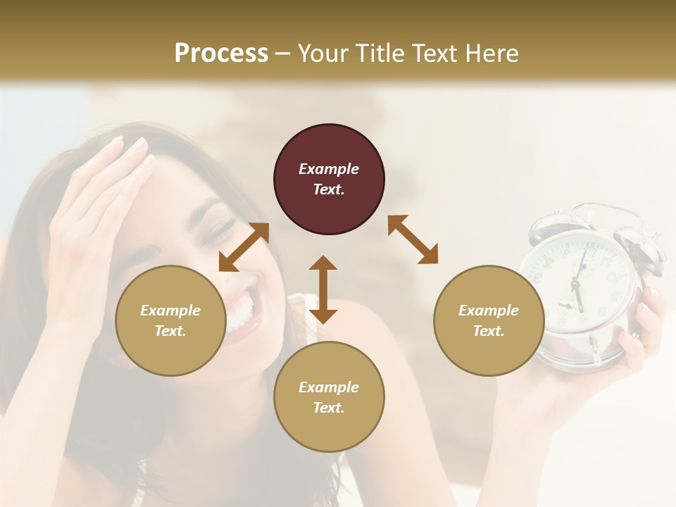 A Woman Laying On A Bed Holding An Alarm Clock PowerPoint Template