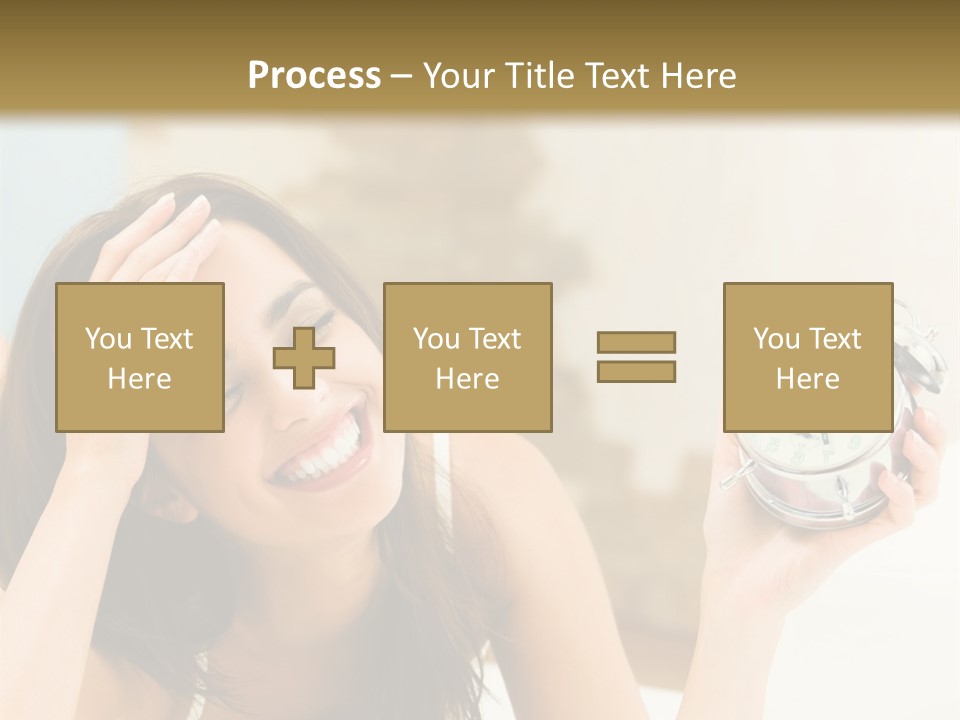 A Woman Laying On A Bed Holding An Alarm Clock PowerPoint Template