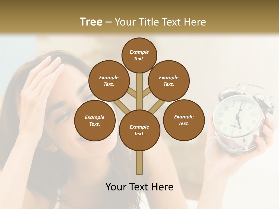 A Woman Laying On A Bed Holding An Alarm Clock PowerPoint Template