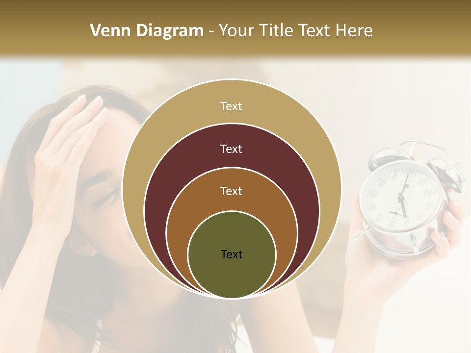 A Woman Laying On A Bed Holding An Alarm Clock PowerPoint Template