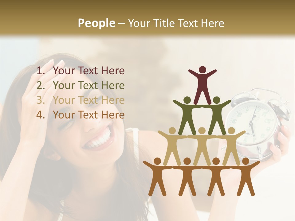 A Woman Laying On A Bed Holding An Alarm Clock PowerPoint Template