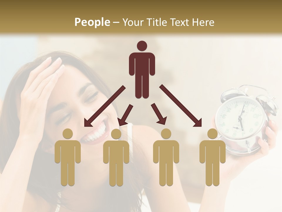 A Woman Laying On A Bed Holding An Alarm Clock PowerPoint Template