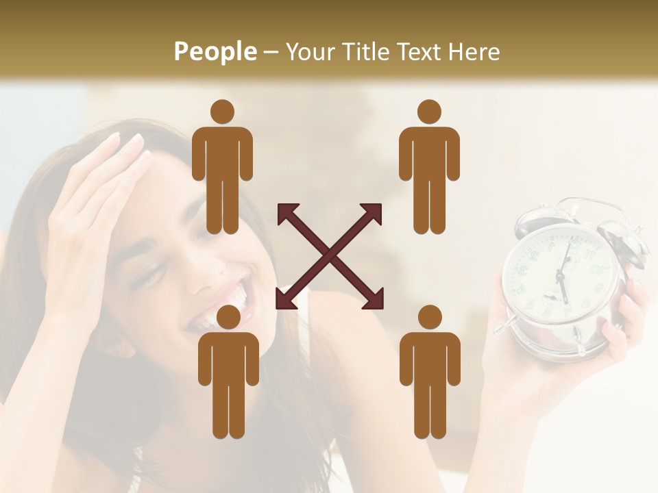 A Woman Laying On A Bed Holding An Alarm Clock PowerPoint Template