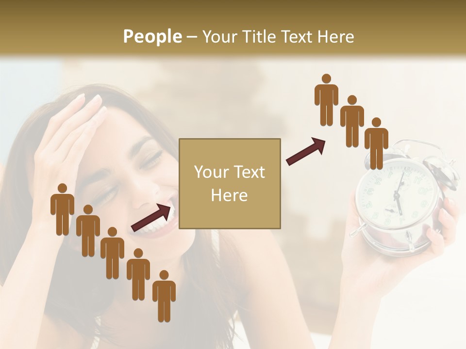 A Woman Laying On A Bed Holding An Alarm Clock PowerPoint Template