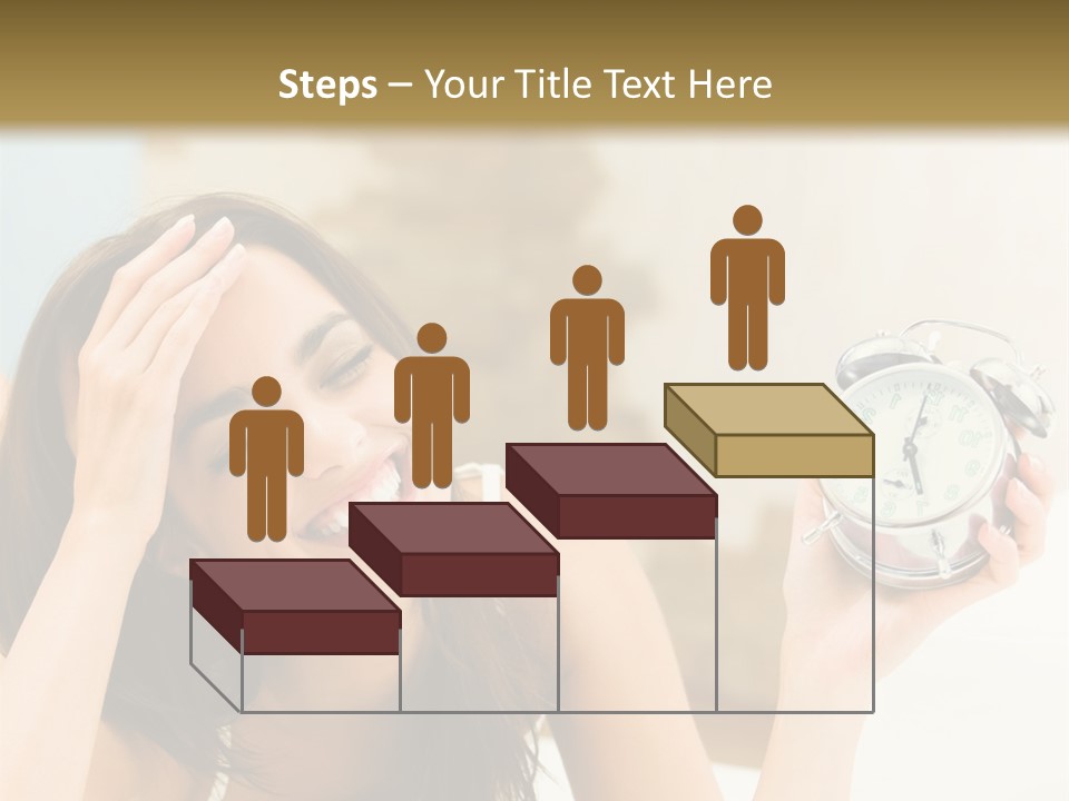 A Woman Laying On A Bed Holding An Alarm Clock PowerPoint Template