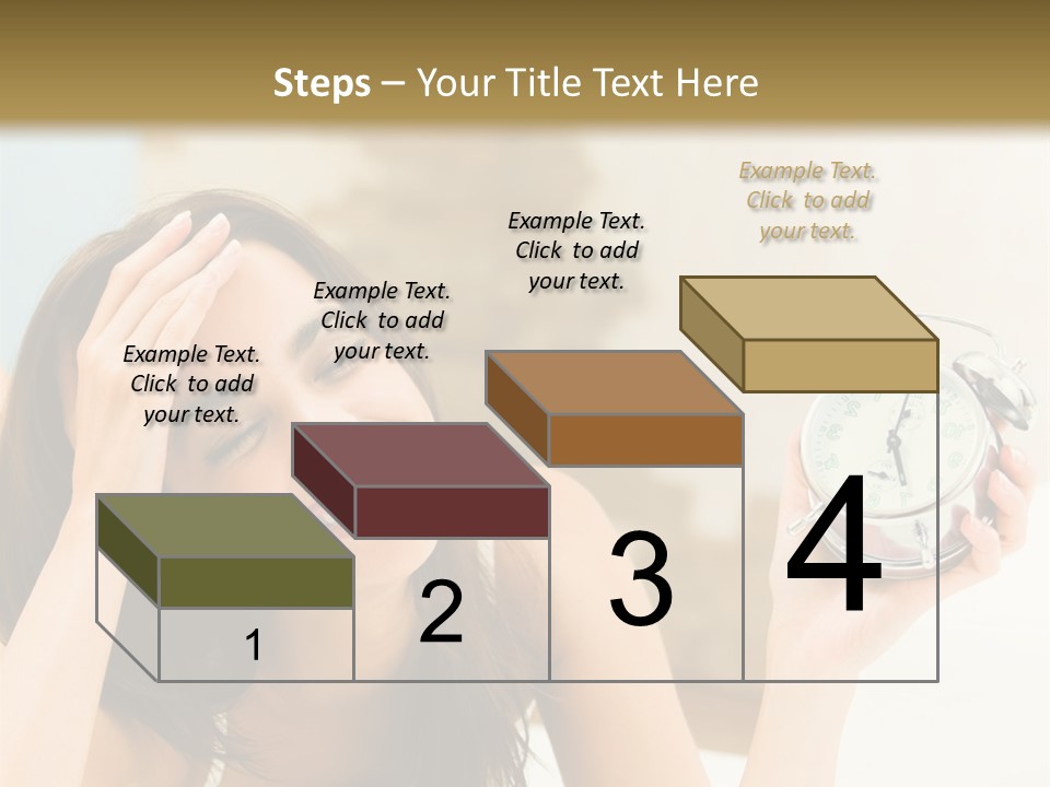 A Woman Laying On A Bed Holding An Alarm Clock PowerPoint Template