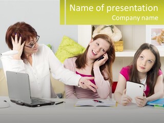 A Group Of Women Sitting Around A Laptop Computer PowerPoint Template