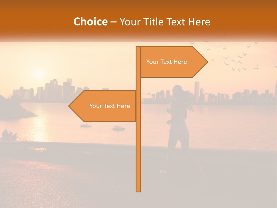 A Woman Jogging Along A River With A City Skyline In The Background PowerPoint Template