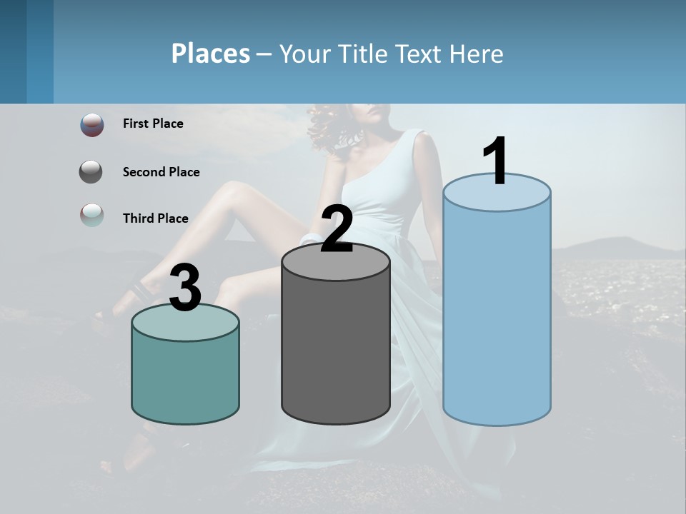 A Woman In A Blue Dress Is Sitting On A Rock PowerPoint Template