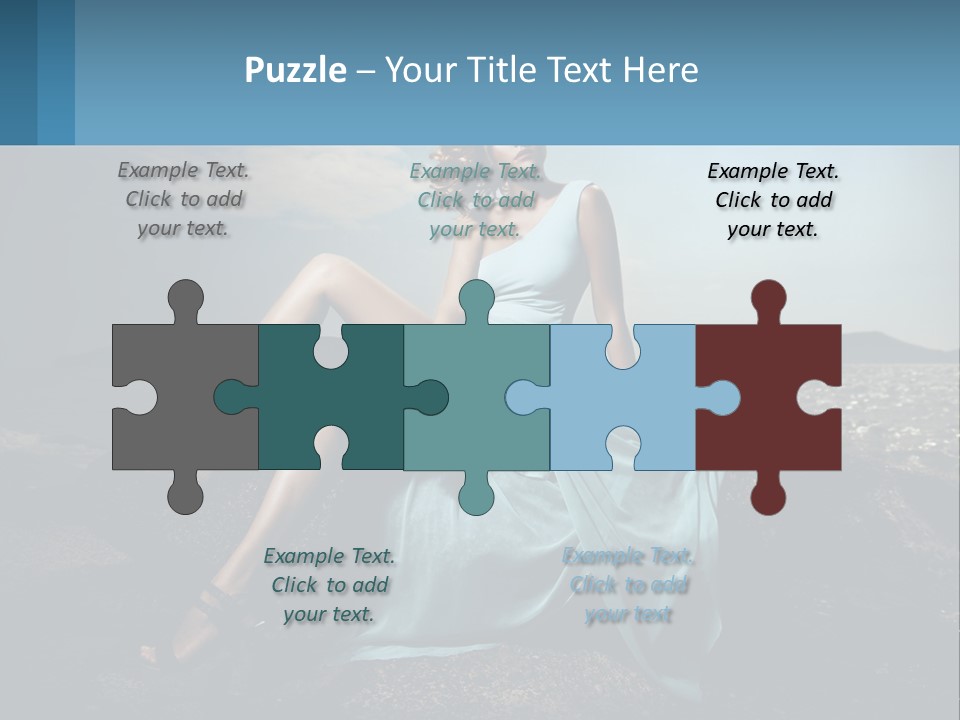 A Woman In A Blue Dress Is Sitting On A Rock PowerPoint Template