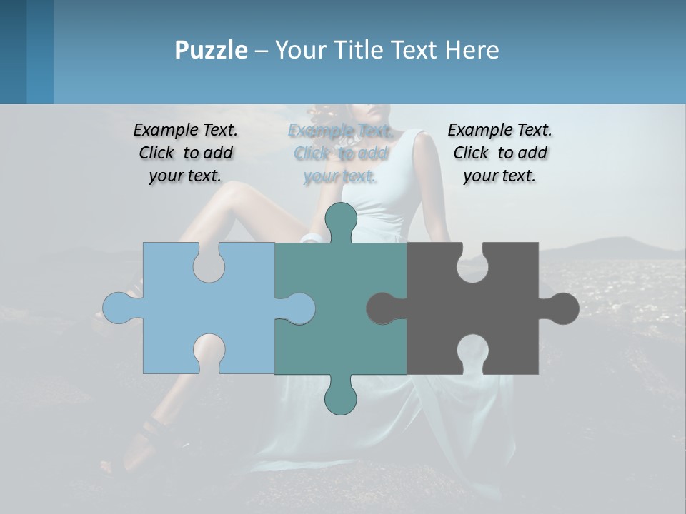 A Woman In A Blue Dress Is Sitting On A Rock PowerPoint Template