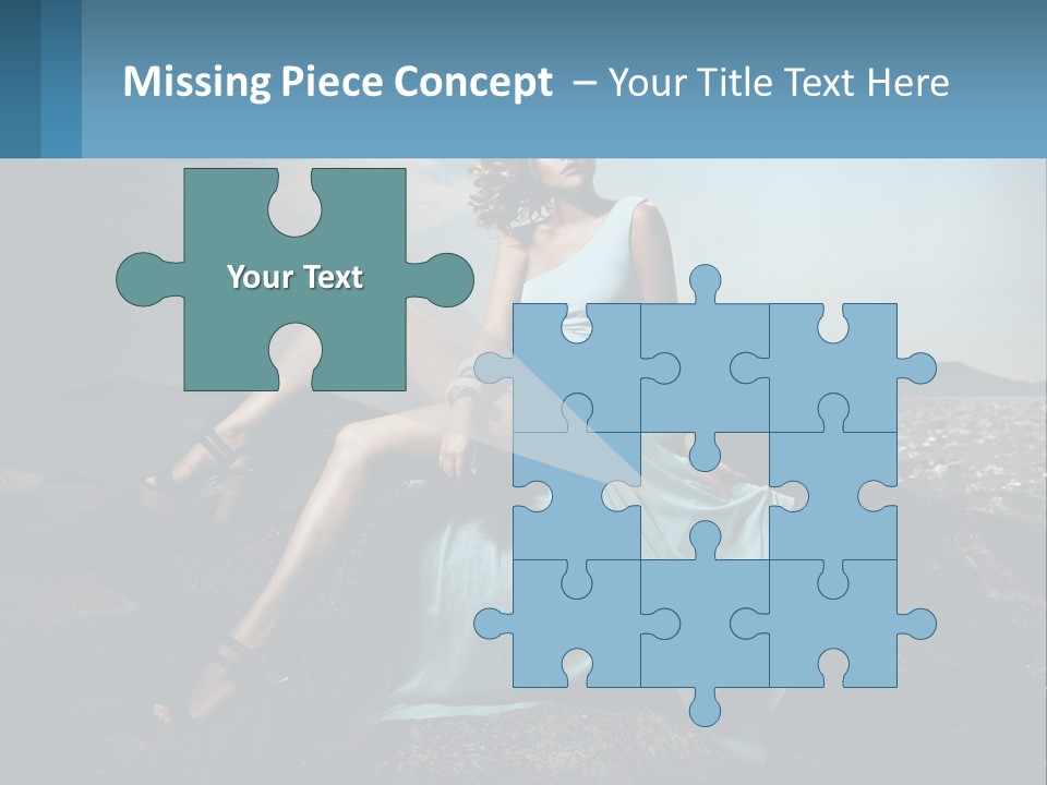 A Woman In A Blue Dress Is Sitting On A Rock PowerPoint Template