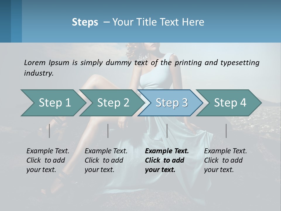 A Woman In A Blue Dress Is Sitting On A Rock PowerPoint Template