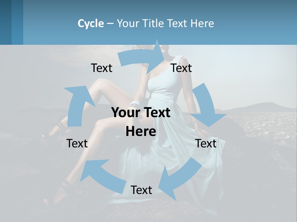 A Woman In A Blue Dress Is Sitting On A Rock PowerPoint Template