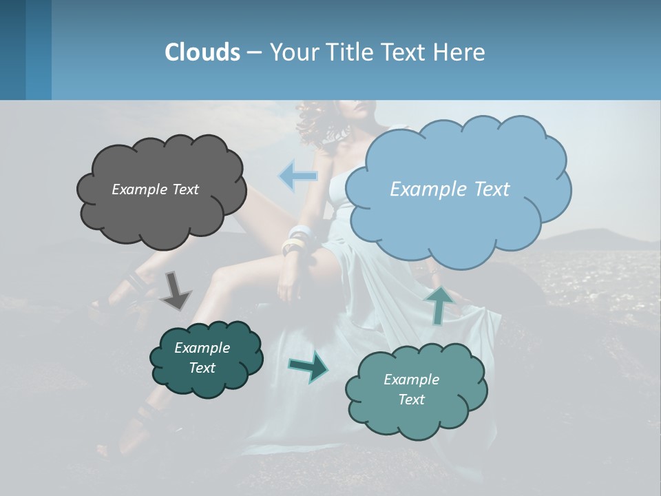 A Woman In A Blue Dress Is Sitting On A Rock PowerPoint Template