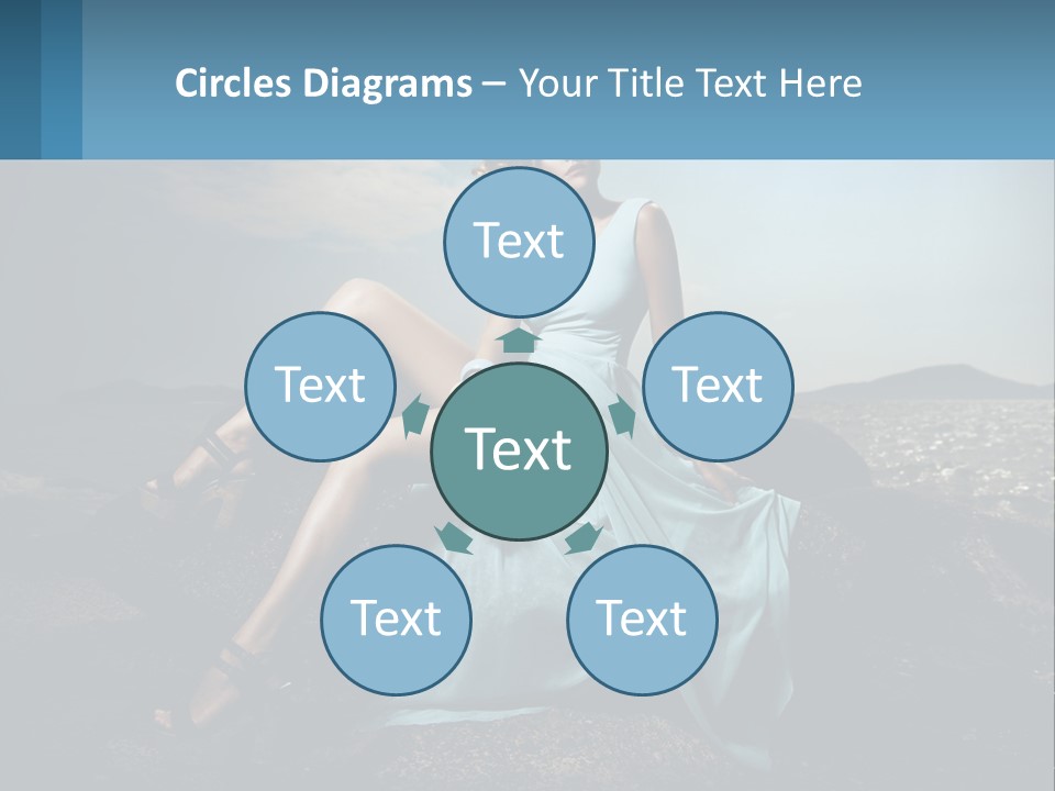 A Woman In A Blue Dress Is Sitting On A Rock PowerPoint Template
