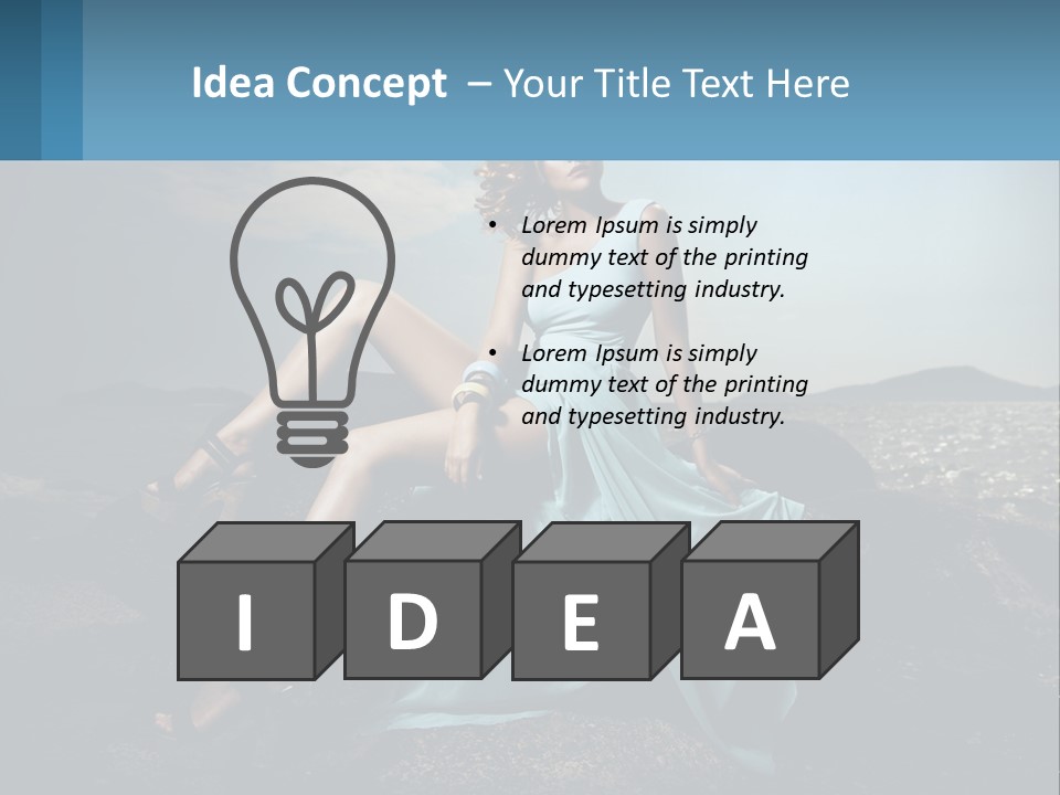 A Woman In A Blue Dress Is Sitting On A Rock PowerPoint Template