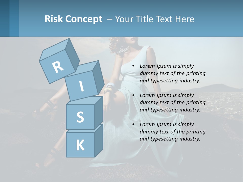 A Woman In A Blue Dress Is Sitting On A Rock PowerPoint Template