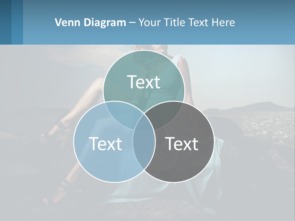 A Woman In A Blue Dress Is Sitting On A Rock PowerPoint Template