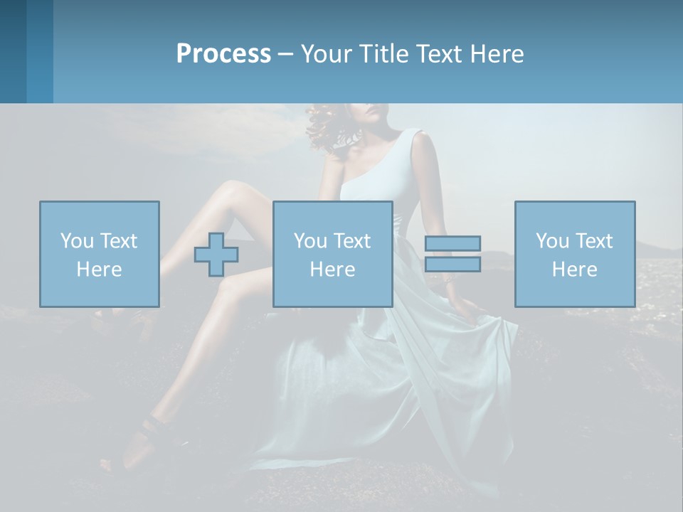 A Woman In A Blue Dress Is Sitting On A Rock PowerPoint Template