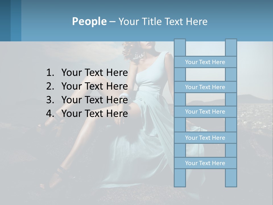 A Woman In A Blue Dress Is Sitting On A Rock PowerPoint Template