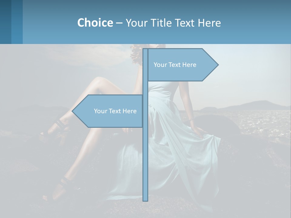 A Woman In A Blue Dress Is Sitting On A Rock PowerPoint Template