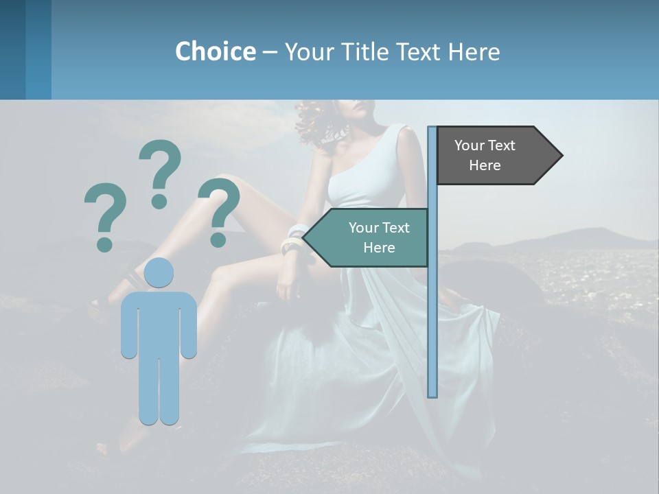 A Woman In A Blue Dress Is Sitting On A Rock PowerPoint Template