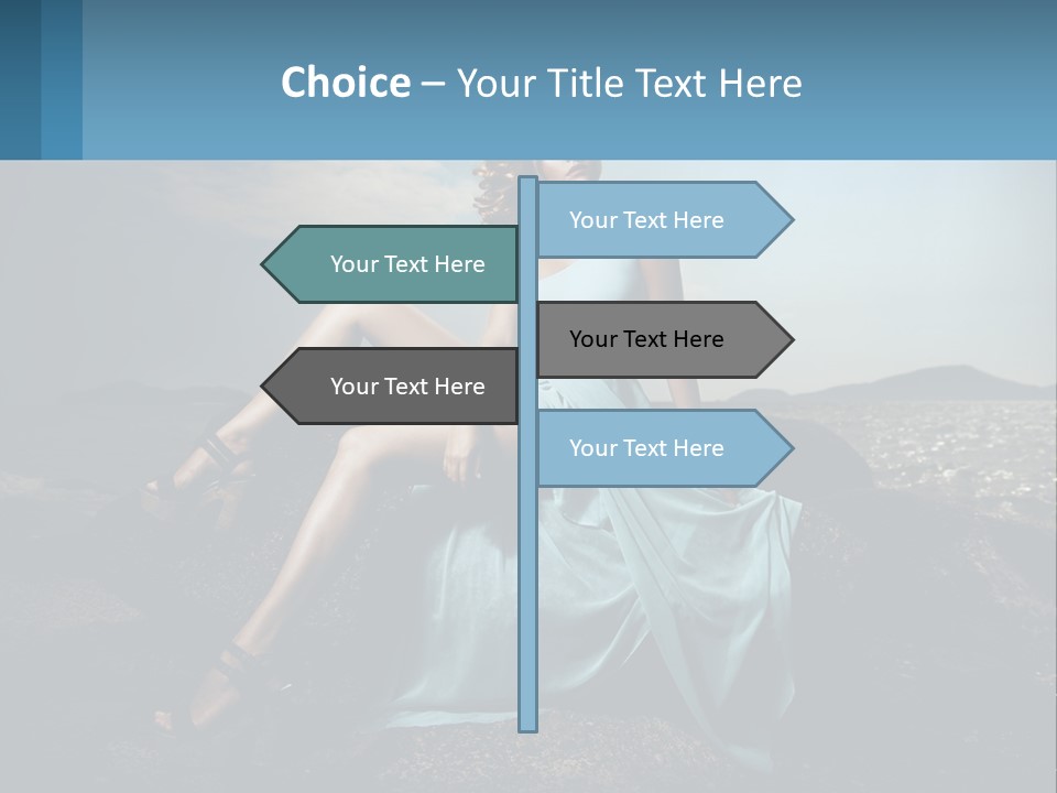 A Woman In A Blue Dress Is Sitting On A Rock PowerPoint Template
