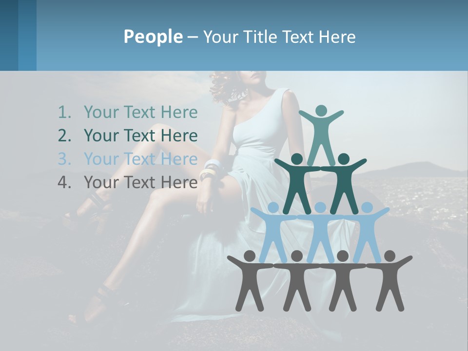 A Woman In A Blue Dress Is Sitting On A Rock PowerPoint Template