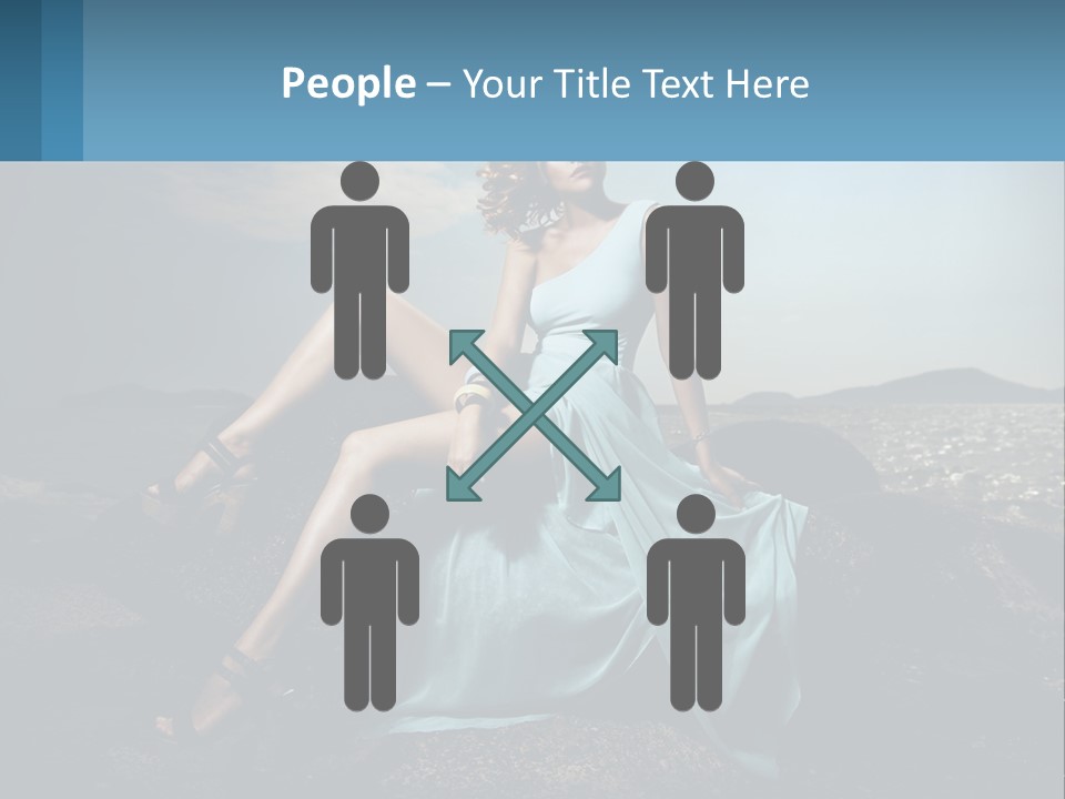 A Woman In A Blue Dress Is Sitting On A Rock PowerPoint Template