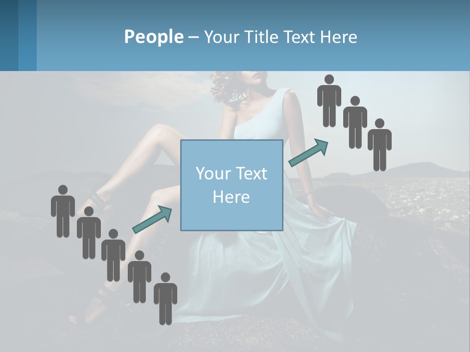 A Woman In A Blue Dress Is Sitting On A Rock PowerPoint Template