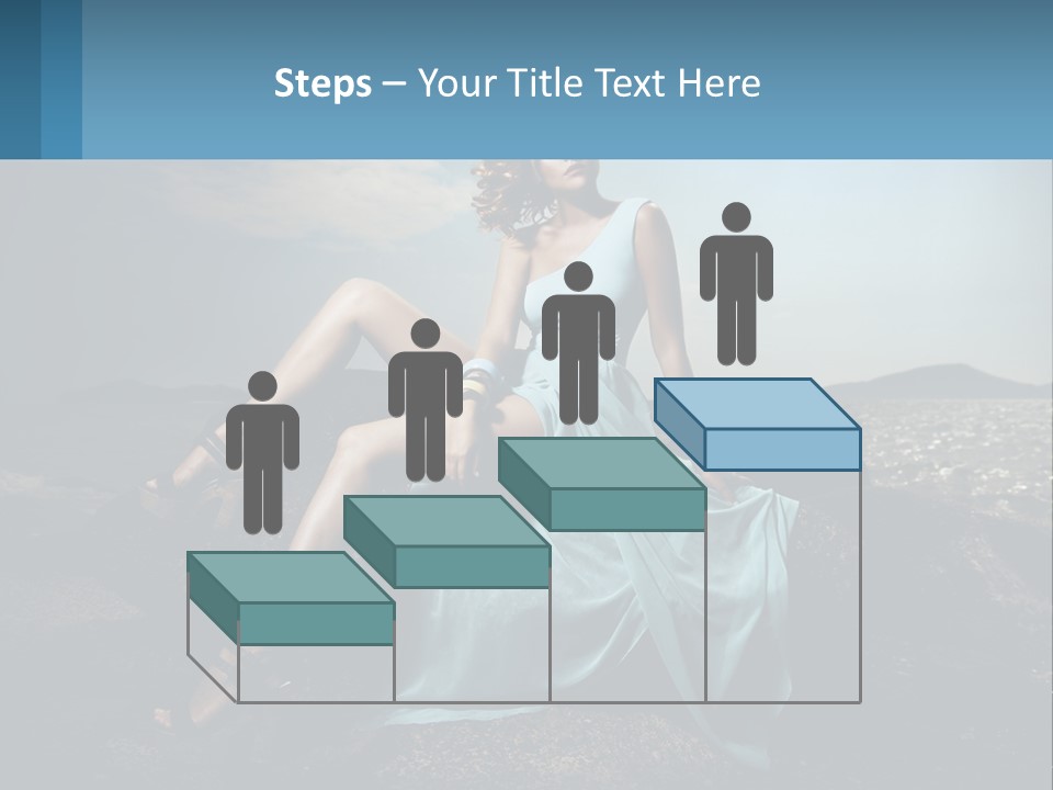 A Woman In A Blue Dress Is Sitting On A Rock PowerPoint Template