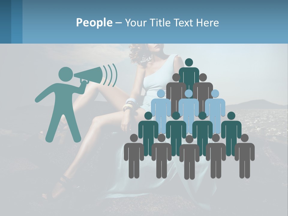 A Woman In A Blue Dress Is Sitting On A Rock PowerPoint Template