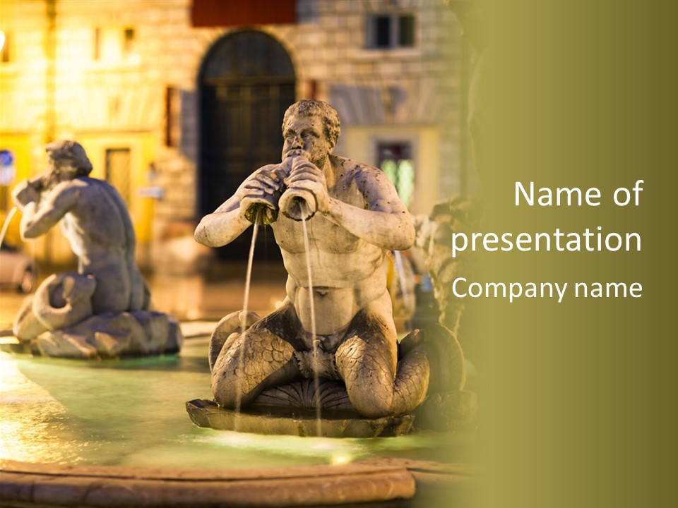 A Fountain With A Statue Of A Man Holding A Water Hose PowerPoint Template