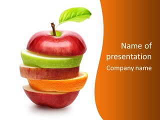 An Apple Sliced In Half With A Green Leaf On Top Of It PowerPoint Template