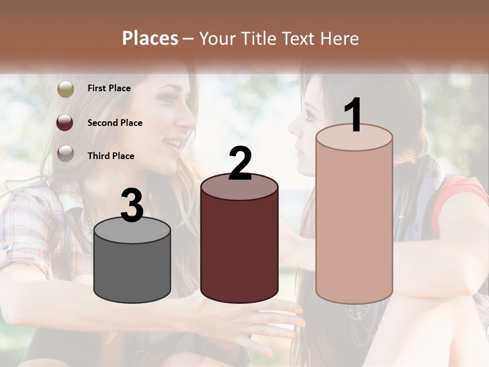 Two Young Women Talking To Each Other In A Park PowerPoint Template